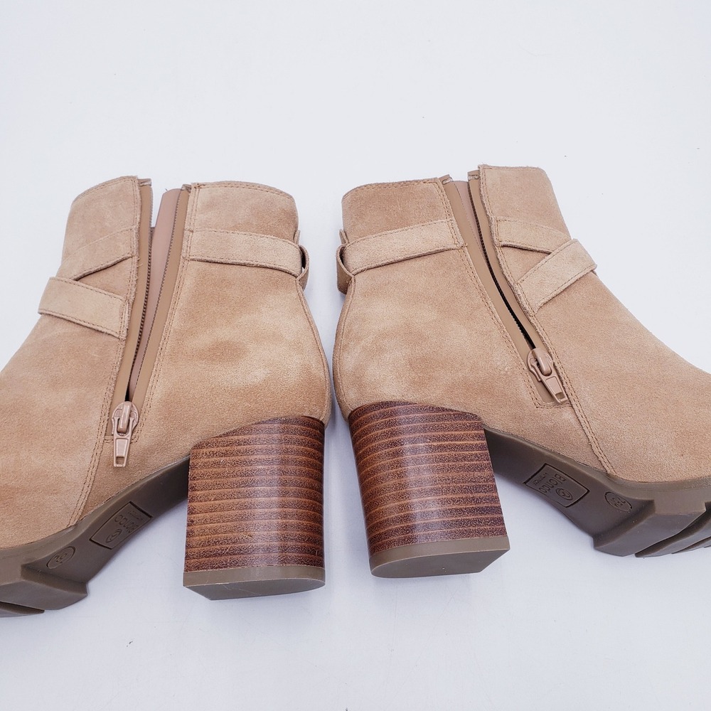 Blondo Tazmin Ankle Boots Tan Suede‎ Waterproof Buckle Strap Block Heel Size 7.5 - Picture 9 of 11